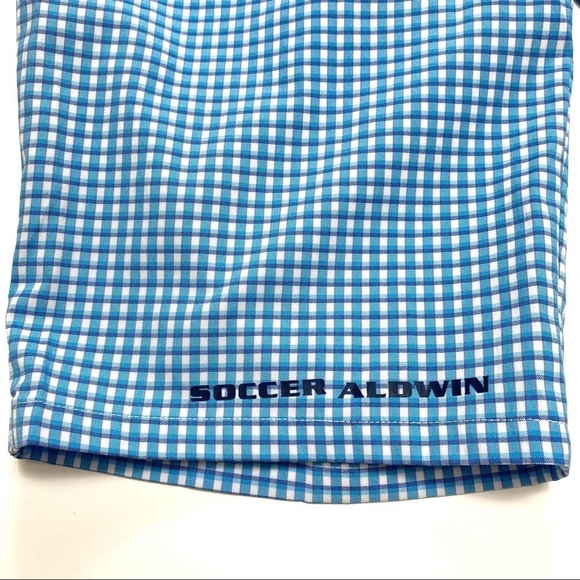 Adidas Plaid Soccer Aldwin Logo Soccer Shorts Blue - Picture 6 of 11
